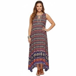 🏷️ NWT Ruby Rd. Plus Size Geometric Handkerchief Maxi Dress